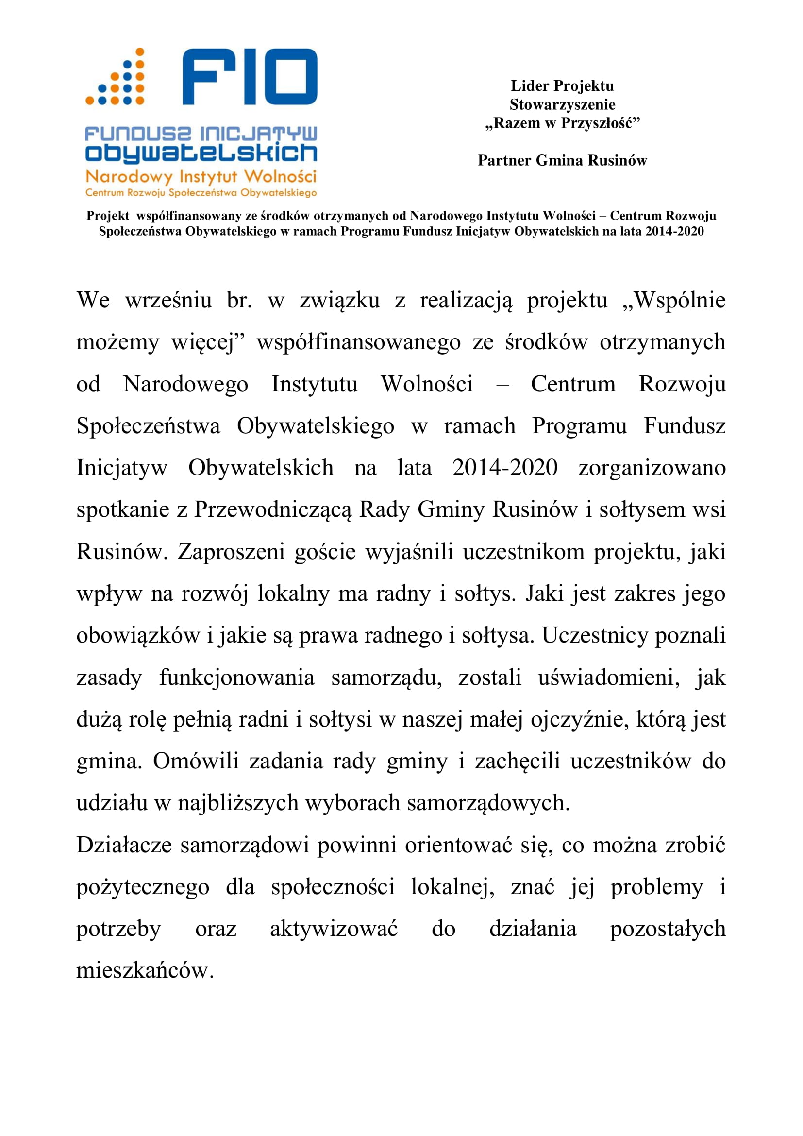 Spotkanie z Przewodniczącą Rady Gminy Rusinów i sołtysem wsi Rusinów